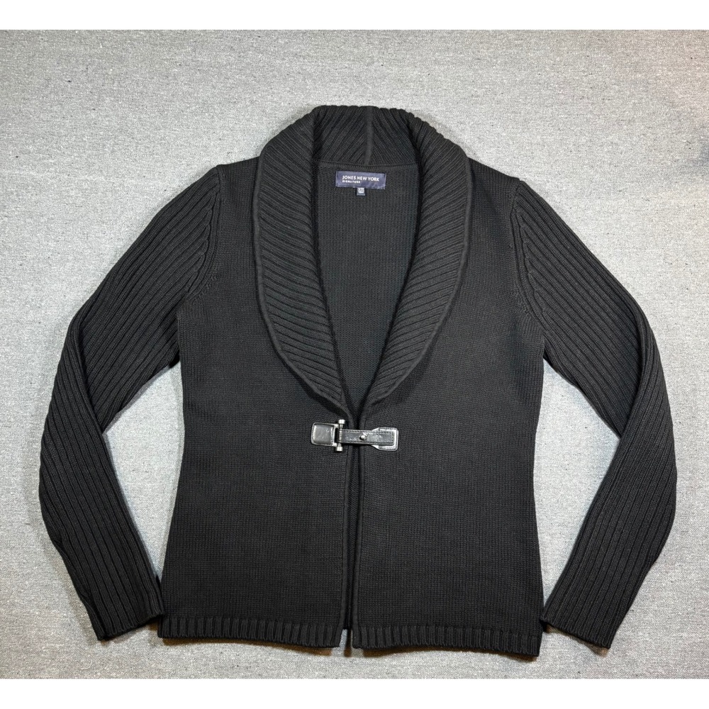 Jones New York Signature Black Shawl Collar Toggle Cardigan Sweater Womens Small